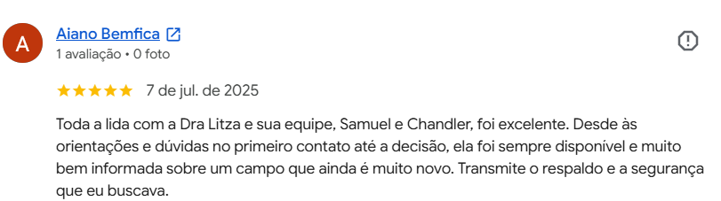 Avaliação de Aiano Bemfica no Google: cinco estrelas, atendimento disponível e seguro.